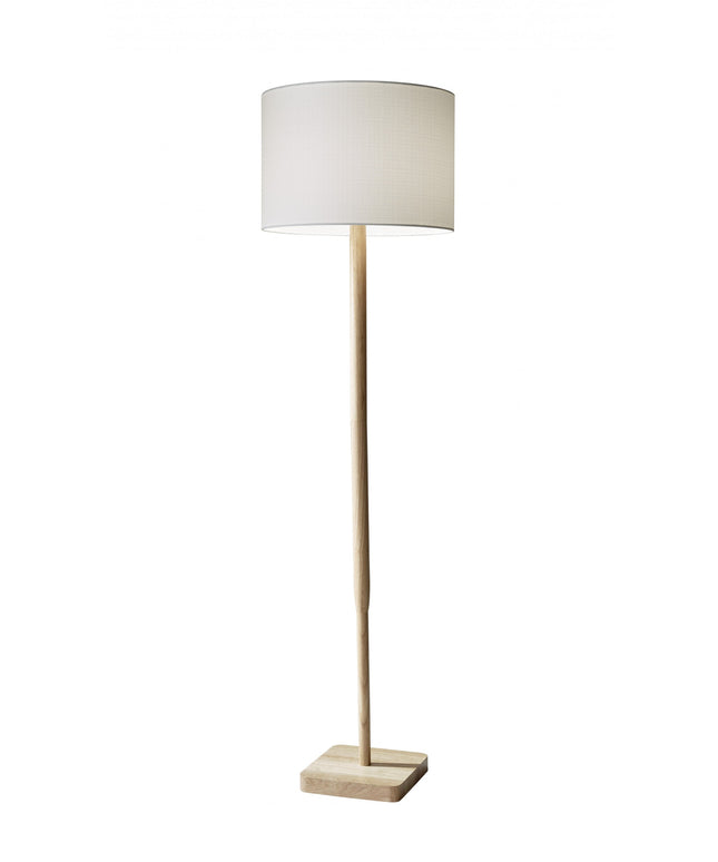 59" Natural Solid Wood Floor Lamp With White Linen Drum Shade