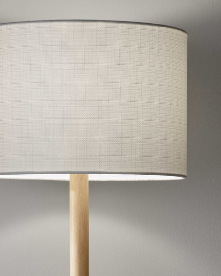 59" Natural Solid Wood Floor Lamp With White Linen Drum Shade