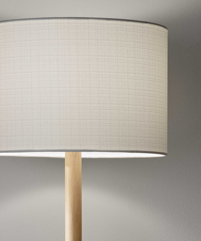 59" Natural Solid Wood Floor Lamp With White Linen Drum Shade