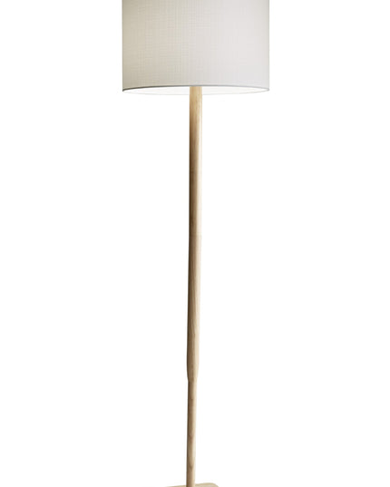 59" Natural Solid Wood Floor Lamp With White Linen Drum Shade