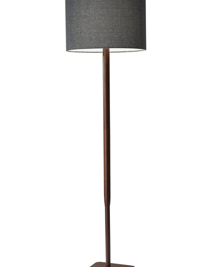 59" Natural Solid Wood Floor Lamp With White Linen Drum Shade
