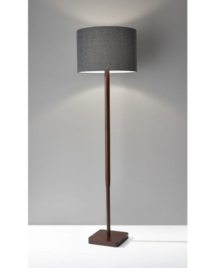 59" Natural Solid Wood Floor Lamp With White Linen Drum Shade