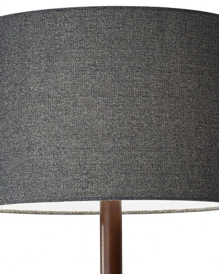 59" Natural Solid Wood Floor Lamp With White Linen Drum Shade