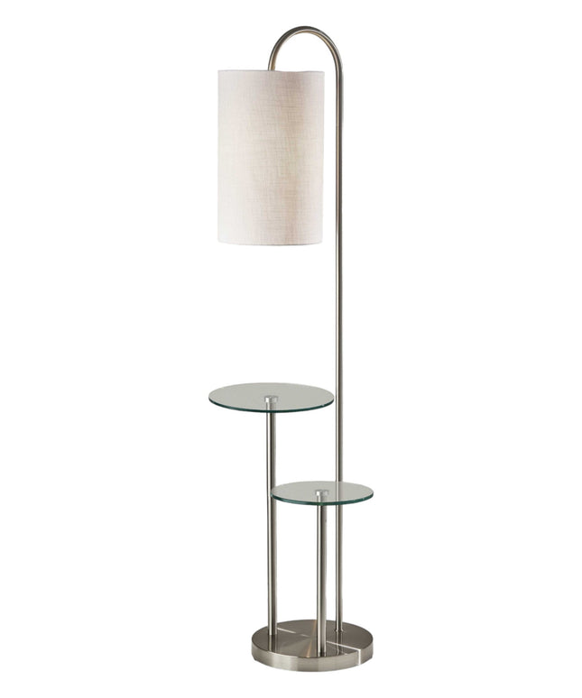 66" Silver Tray Table Floor Lamp With White Fabric Drum Shade