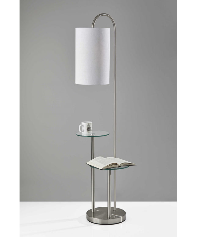 66" Silver Tray Table Floor Lamp With White Fabric Drum Shade