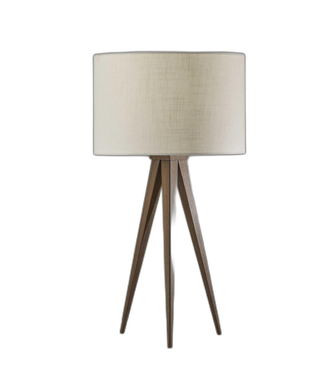 26" Brown And White Tripod Floor Lamp With Brown Linen Drum Shade
