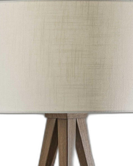 26" Brown And White Tripod Floor Lamp With Brown Linen Drum Shade