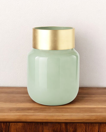 12" Green Abstract Cylinder Crystal Glass Table Vase
