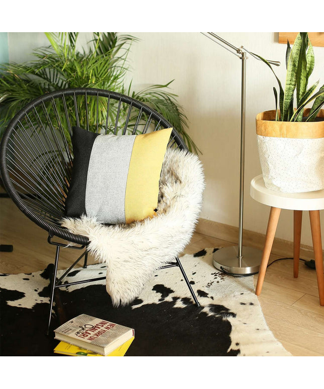 18" Black Gray And Yellow Fabric Throw Pillow
