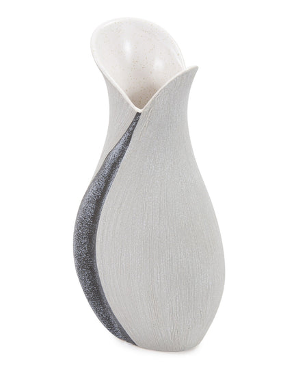 10" Gray and Off White Tulip Ceramic Table Vase With Sequins