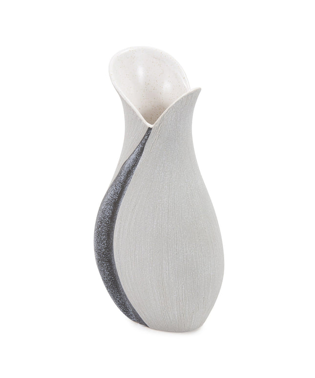 10" Gray and Off White Tulip Ceramic Table Vase With Sequins