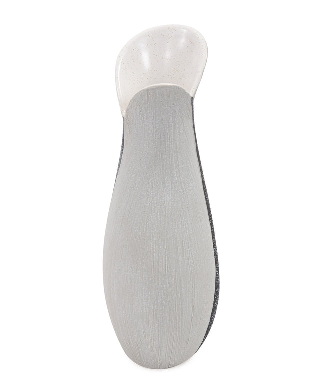 10" Gray and Off White Tulip Ceramic Table Vase With Sequins
