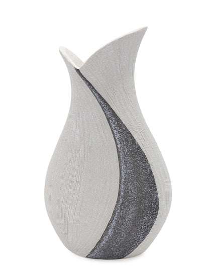 10" Gray and Off White Tulip Ceramic Table Vase With Sequins