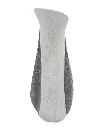 10" Gray and Off White Tulip Ceramic Table Vase With Sequins