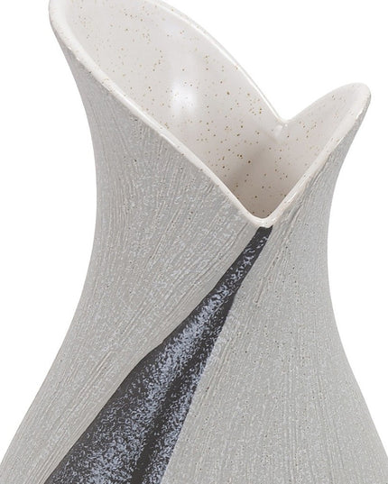 10" Gray and Off White Tulip Ceramic Table Vase With Sequins