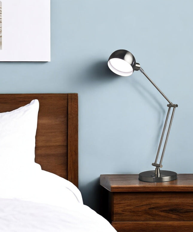 18" Nickel Metal Adjustable Swing Arm LED Desk Lamp With USB