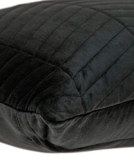 Black Quilted Velvet Zig Zag Decorative Lumbar Pillow