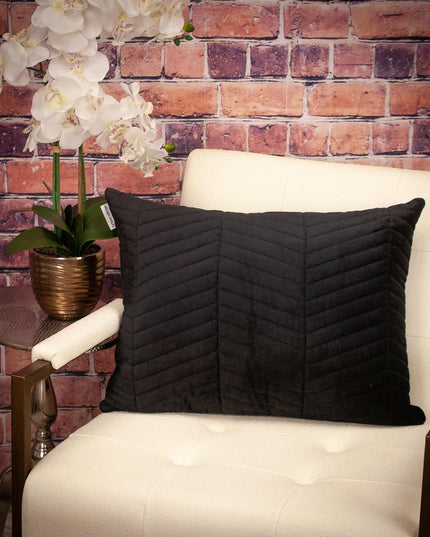 Black Quilted Velvet Zig Zag Decorative Lumbar Pillow