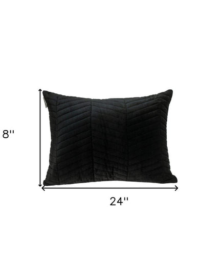 Black Quilted Velvet Zig Zag Decorative Lumbar Pillow