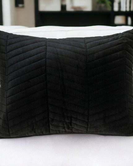 Black Quilted Velvet Zig Zag Decorative Lumbar Pillow
