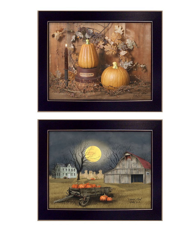 Set Of Two Pumpkin Space Harvest Black Framed Print Kitchen Wall Art