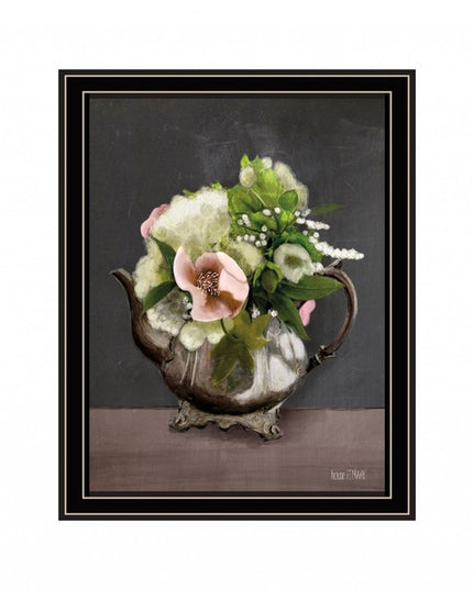Vintage Floral Tea Pot 2 Black Framed Print Kitchen Wall Art