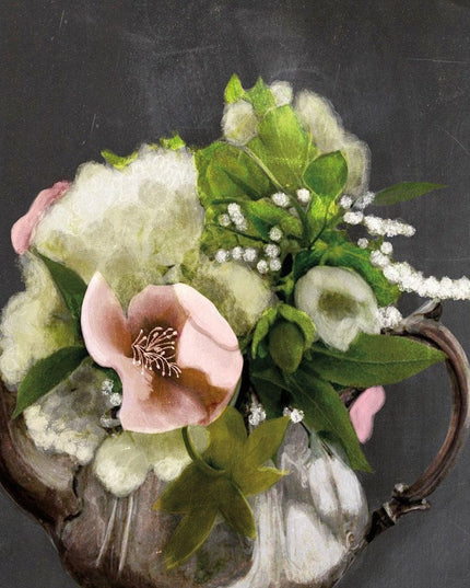 Vintage Floral Tea Pot 2 Black Framed Print Kitchen Wall Art