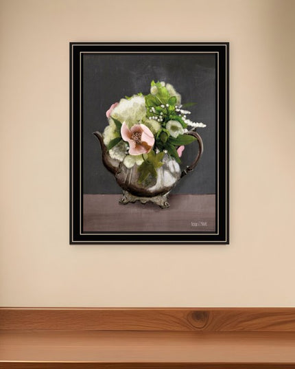 Vintage Floral Tea Pot 2 Black Framed Print Kitchen Wall Art