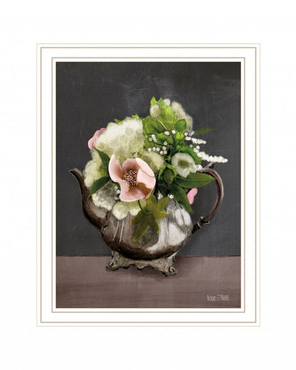 Vintage Floral Tea Pot 2 Black Framed Print Kitchen Wall Art