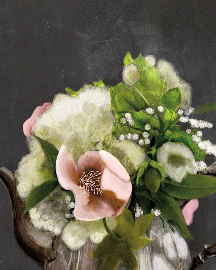 Vintage Floral Tea Pot 2 Black Framed Print Kitchen Wall Art