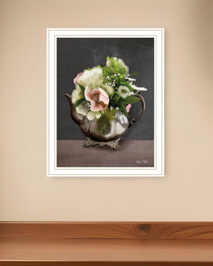 Vintage Floral Tea Pot 2 Black Framed Print Kitchen Wall Art