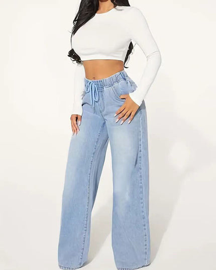 25 Edition – High Waist Drawstring Wide Leg Jeans – Light Blue