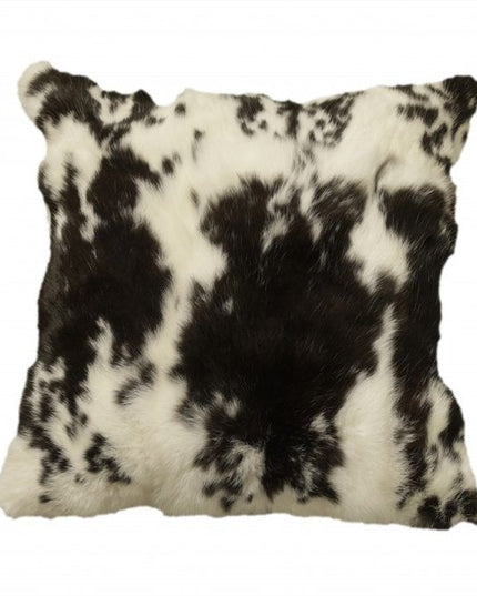 18" X 18" Black And White Rabbit Zippered Natural Fur Animal Print
