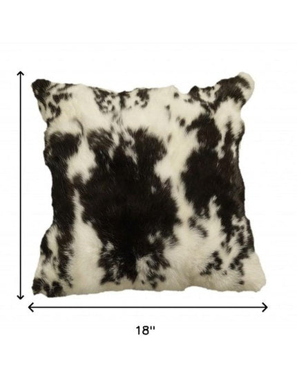 18" X 18" Black And White Rabbit Zippered Natural Fur Animal Print