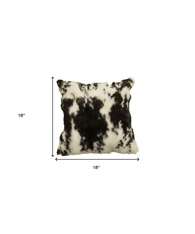 18" X 18" Black And White Rabbit Zippered Natural Fur Animal Print