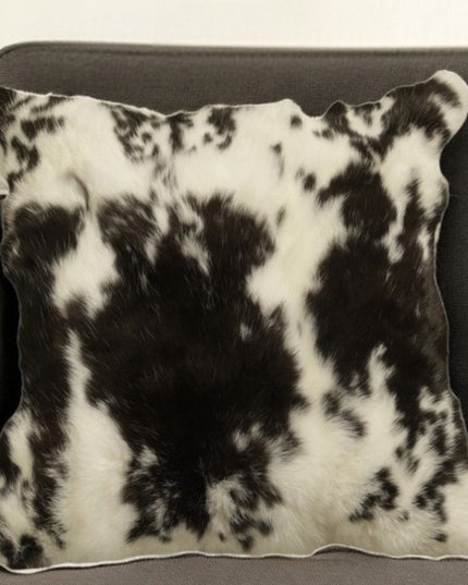 18" X 18" Black And White Rabbit Zippered Natural Fur Animal Print
