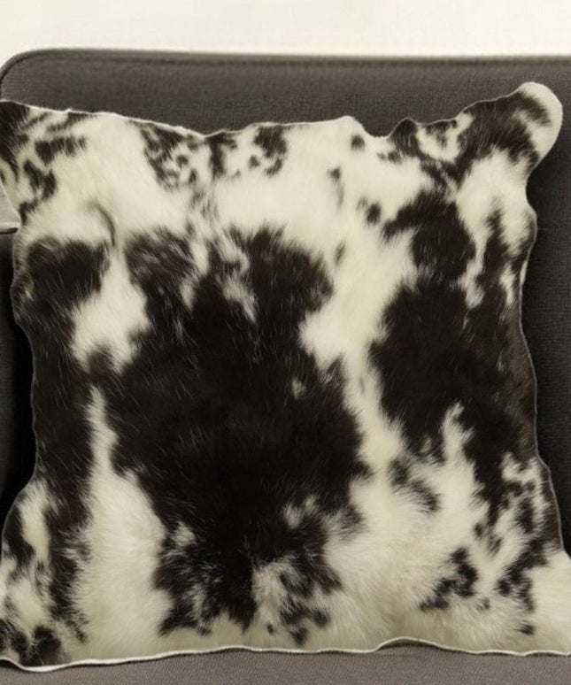 18" X 18" Black And White Rabbit Zippered Natural Fur Animal Print