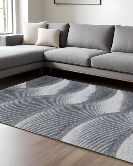 10' X 13' Gray Blue Abstract Waves Modern Area Rug
