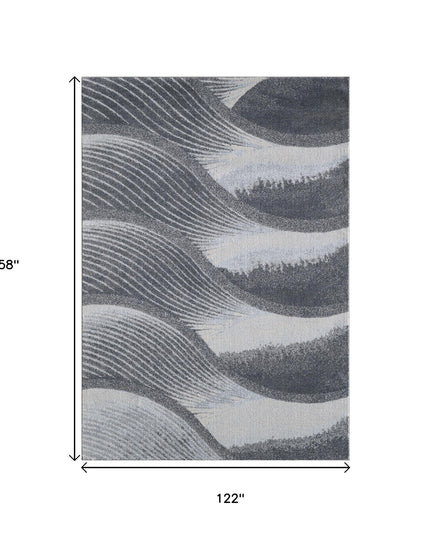10' X 13' Gray Blue Abstract Waves Modern Area Rug