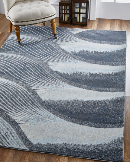 10' X 13' Gray Blue Abstract Waves Modern Area Rug