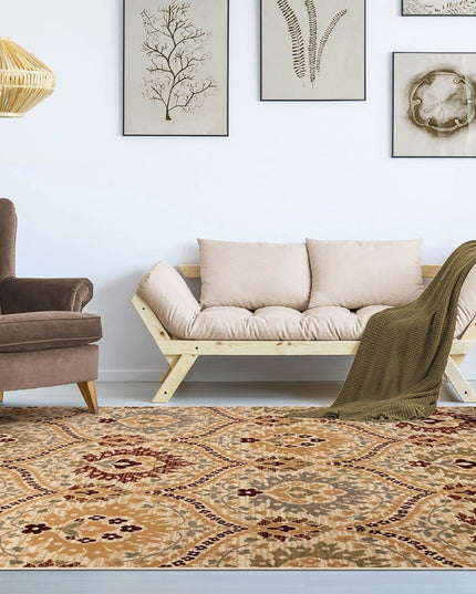 6' X 9' Camel Gray And Rust Floral Stain Resistant Area Rug
