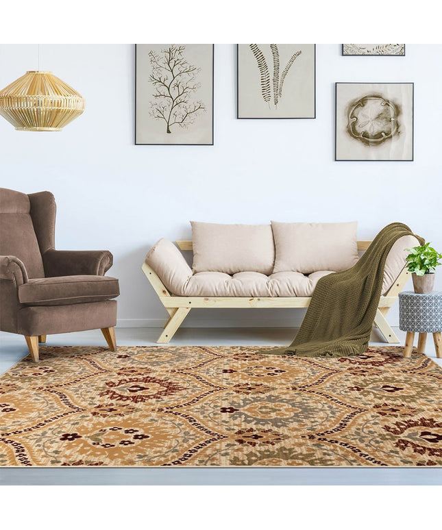 6' X 9' Camel Gray And Rust Floral Stain Resistant Area Rug
