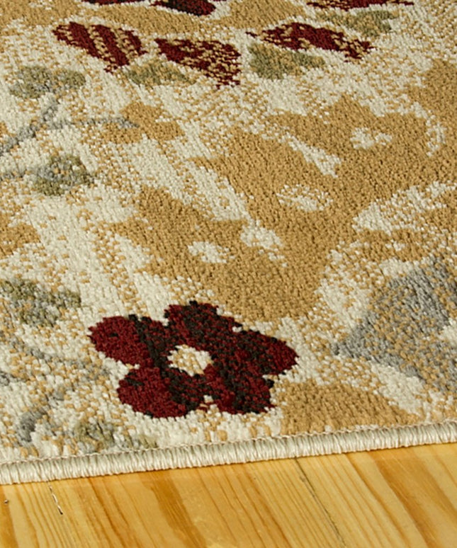 6' X 9' Camel Gray And Rust Floral Stain Resistant Area Rug