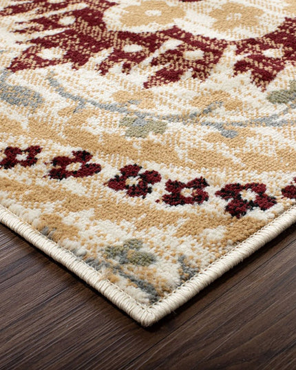 6' X 9' Camel Gray And Rust Floral Stain Resistant Area Rug