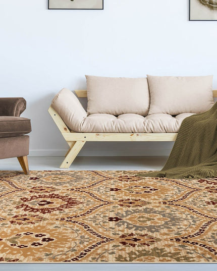 6' X 9' Camel Gray And Rust Floral Stain Resistant Area Rug