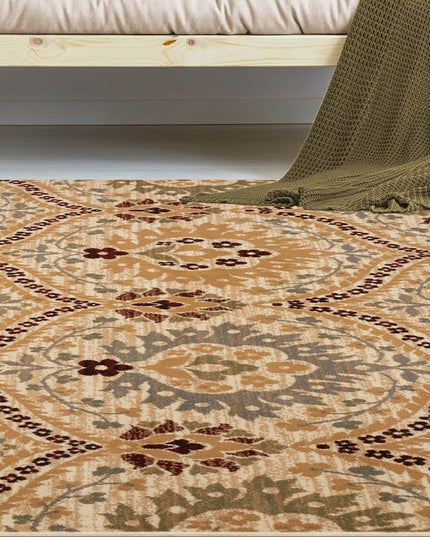 6' X 9' Camel Gray And Rust Floral Stain Resistant Area Rug