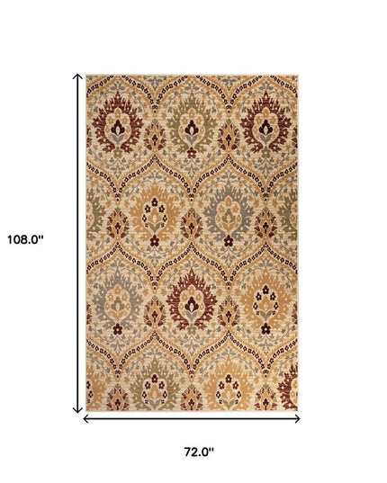 6' X 9' Camel Gray And Rust Floral Stain Resistant Area Rug