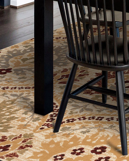 6' X 9' Camel Gray And Rust Floral Stain Resistant Area Rug