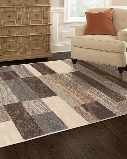 8' X 10' Beige And Slate Gray Patchwork Area Rug