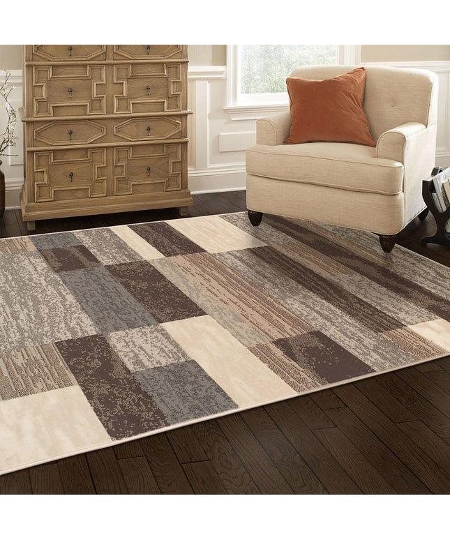 8' X 10' Beige And Slate Gray Patchwork Area Rug